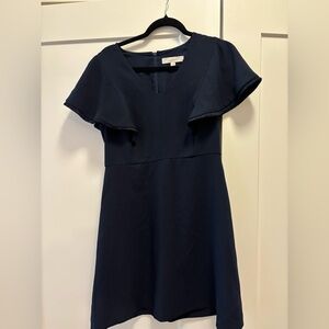 LOFT Dark Blue Midi Dress with Flutter Sleeves